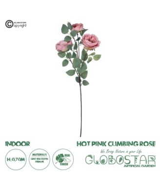 GloboStar® Artificial Garden HOT PINK CLIMBING ROSE BRANCH 21185 Τεχνητό Διακοσμητικό Κλαδί Τριαντάφυλλο Έντονο Ροζ Y70cm